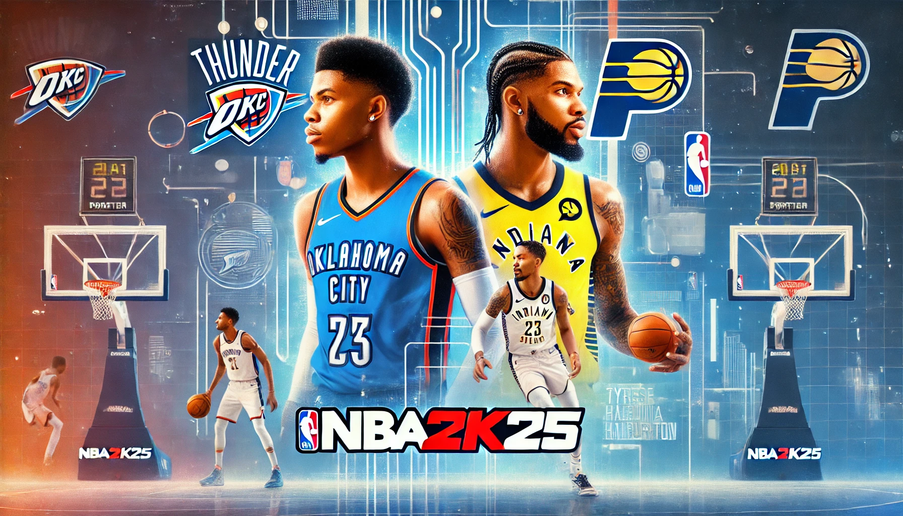 NBA 2K25, showcasing top players from the Oklahoma City Thunder and Indiana Pacers