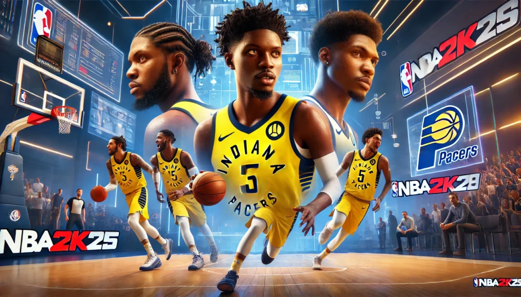 Indiana Pacers' top players for NBA 2K25, featuring Tyrese Haliburton, Pascal Siakam, and Myles Turner