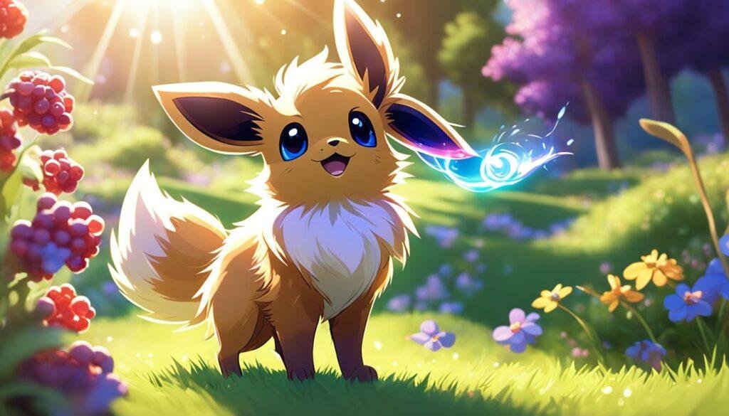 Eevee standing on a grassy patch with the sparkling sun