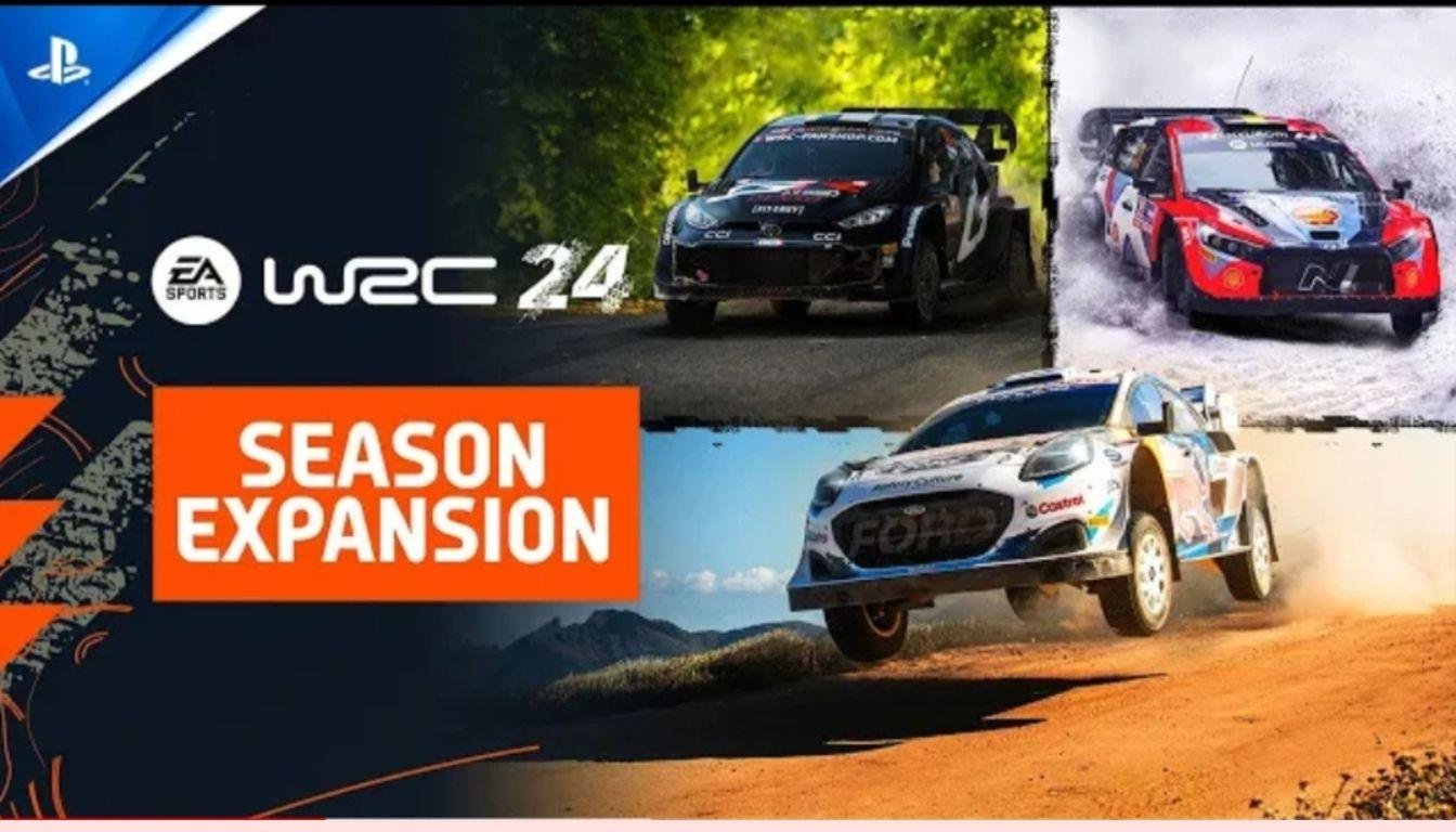 WRC 24 Season Expansion promotional banner featuring rally cars